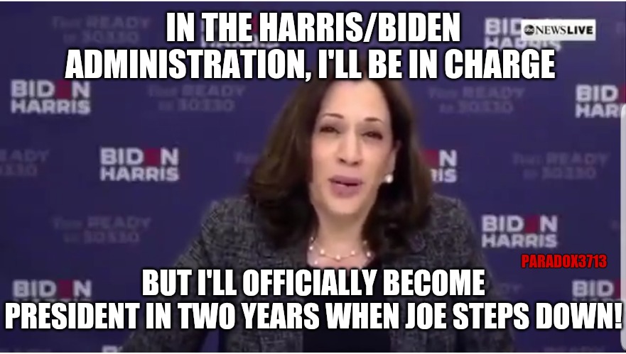 Kamala and Joe basically confirmed this as the plan already, so...time for the fact checkers to run damage control. | IN THE HARRIS/BIDEN ADMINISTRATION, I'LL BE IN CHARGE; PARADOX3713; BUT I'LL OFFICIALLY BECOME PRESIDENT IN TWO YEARS WHEN JOE STEPS DOWN! | image tagged in memes,politics,joe biden,kamala harris,election 2020,donald trump | made w/ Imgflip meme maker