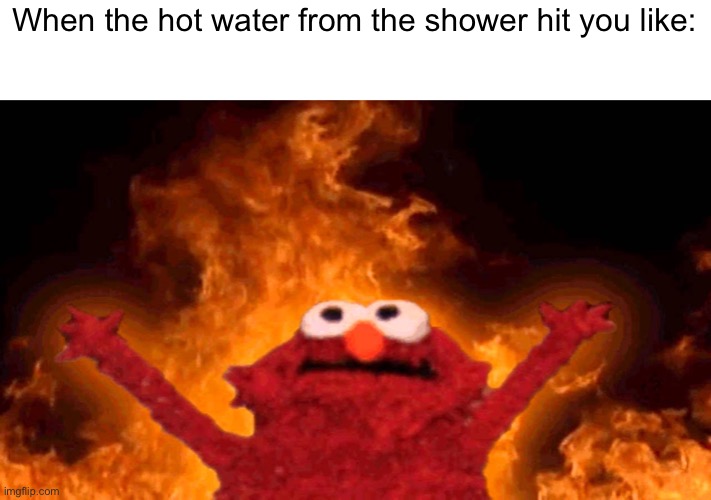 elmo fire | When the hot water from the shower hit you like: | image tagged in elmo fire | made w/ Imgflip meme maker