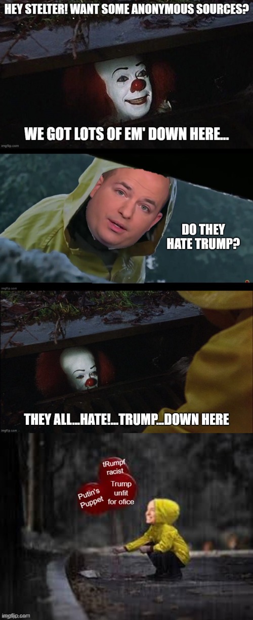 Comment thread with Thparky from my other Brian Stelter Meme. Thanks for the idea, Thpark. | image tagged in brian stelter,cnn fake news,politics,pennywise,thparky | made w/ Imgflip meme maker