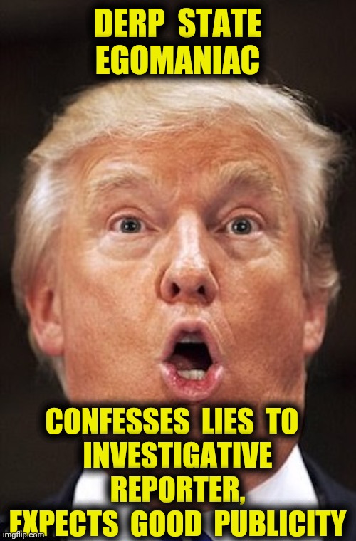 Fool me twice... | DERP  STATE  EGOMANIAC; CONFESSES  LIES  TO  
 INVESTIGATIVE 
 REPORTER,  EXPECTS  GOOD  PUBLICITY | image tagged in trump pence 2020,bob woodward,derp state,bullies,nfl memes | made w/ Imgflip meme maker