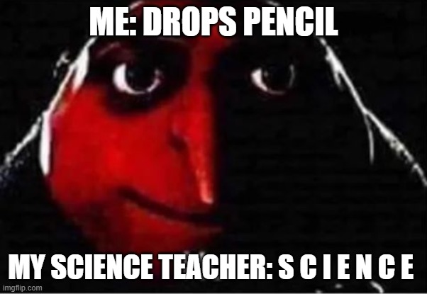 Gru No | ME: DROPS PENCIL; MY SCIENCE TEACHER: S C I E N C E | image tagged in gru no | made w/ Imgflip meme maker