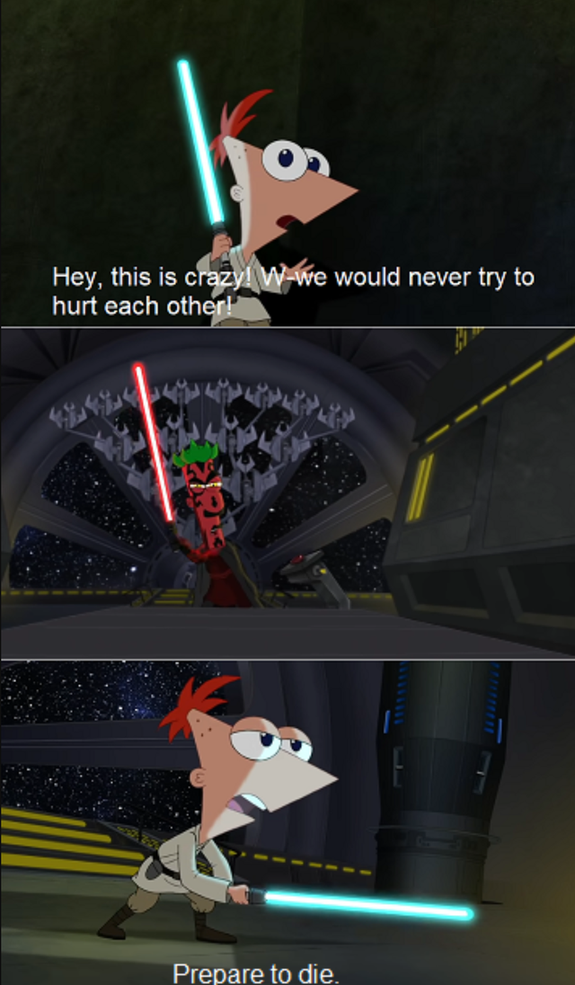 High Quality Phineas and Ferb Lightsaber Battle Blank Meme Template