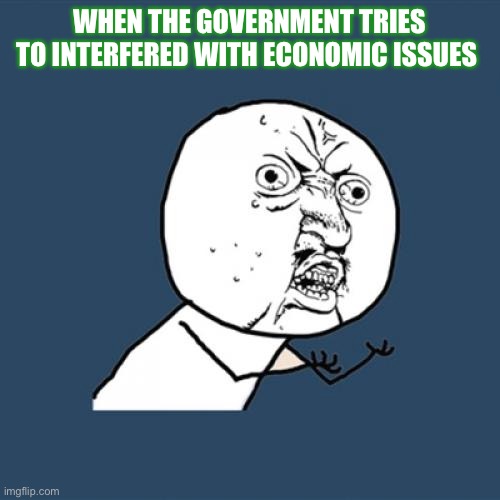 Tocqueville’s value | WHEN THE GOVERNMENT TRIES TO INTERFERED WITH ECONOMIC ISSUES | image tagged in memes,y u no | made w/ Imgflip meme maker