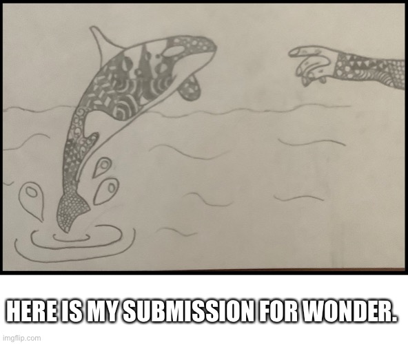 I really love how my orca is kinda pretty but the my hand is the ugliest thing ever... | HERE IS MY SUBMISSION FOR WONDER. | image tagged in drawing | made w/ Imgflip meme maker