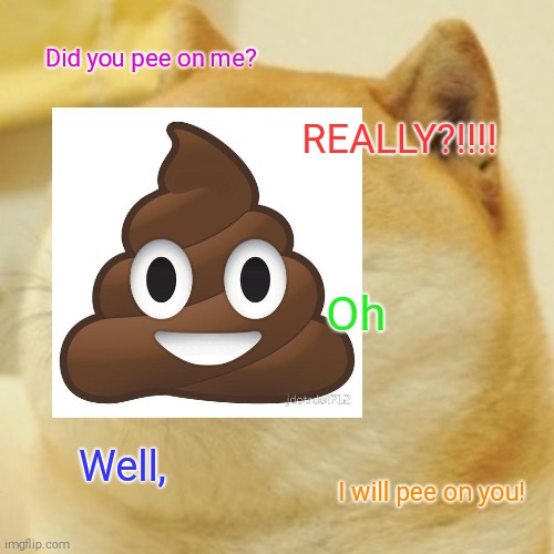 Pooooooooooooooooop. | Did you pee on me? REALLY?!!!! Oh; Well, I will pee on you! | image tagged in poop,doge,dogs | made w/ Imgflip meme maker