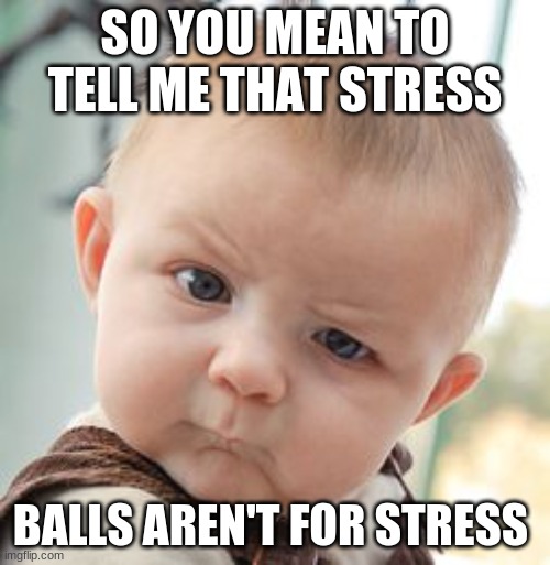 um..........ok? | SO YOU MEAN TO TELL ME THAT STRESS; BALLS AREN'T FOR STRESS | image tagged in memes,skeptical baby | made w/ Imgflip meme maker