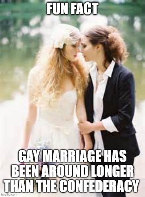 That means we start putting up statues now, right? | FUN FACT; GAY MARRIAGE HAS BEEN AROUND LONGER THAN THE CONFEDERACY | image tagged in gay marriage | made w/ Imgflip meme maker