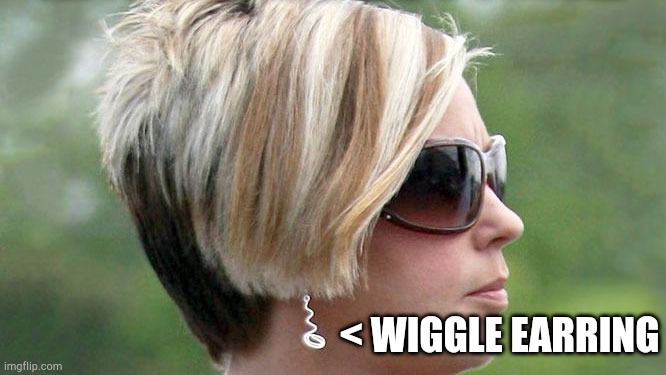 wiggle wiggle wiggle | < WIGGLE EARRING | image tagged in karen | made w/ Imgflip meme maker