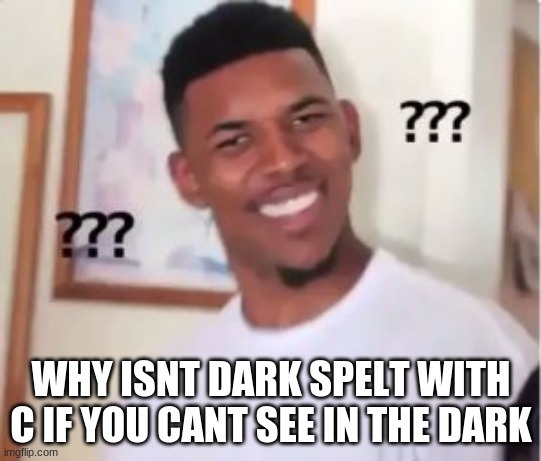 Nick Young | WHY ISNT DARK SPELT WITH C IF YOU CANT SEE IN THE DARK | image tagged in nick young | made w/ Imgflip meme maker