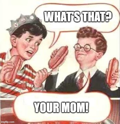 Two Wieners | WHAT'S THAT? YOUR MOM! | image tagged in two wieners | made w/ Imgflip meme maker