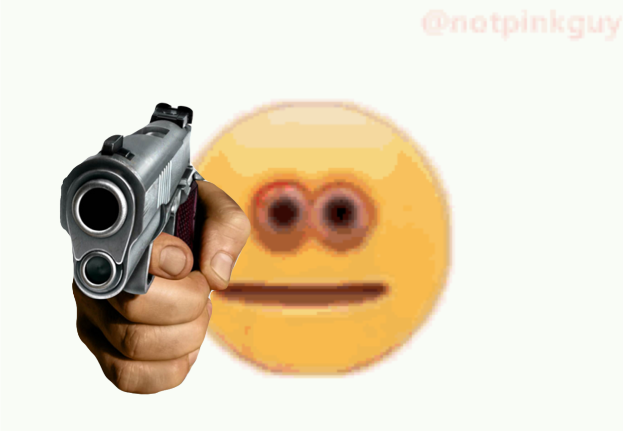 Cursed Emoji pointing gun Blank Meme Template. 
