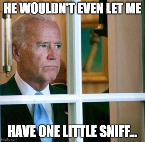 Sad Biden | HE WOULDN'T EVEN LET ME HAVE ONE LITTLE SNIFF... | image tagged in sad biden | made w/ Imgflip meme maker