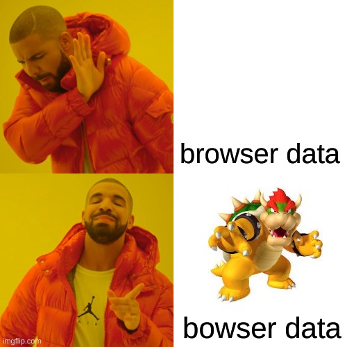Drake Hotline Bling Meme | browser data; bowser data | image tagged in memes,drake hotline bling,bowser | made w/ Imgflip meme maker