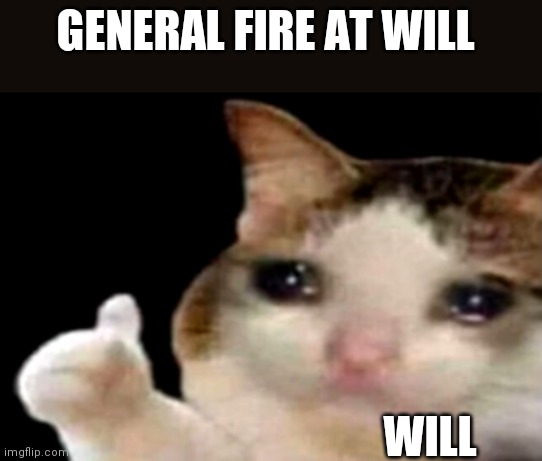 Sad cat thumbs up | GENERAL FIRE AT WILL; WILL | image tagged in sad cat thumbs up | made w/ Imgflip meme maker