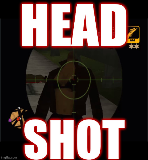 gonzo . . . | HEAD; SHOT | image tagged in memes,gta,gaming,headshot,sniper elite headshot,pwned | made w/ Imgflip meme maker