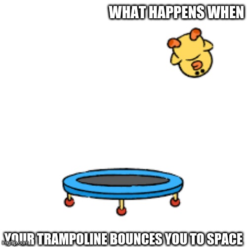 LINE FRIENDS | WHAT HAPPENS WHEN; YOUR TRAMPOLINE BOUNCES YOU TO SPACE | image tagged in line friends | made w/ Imgflip meme maker