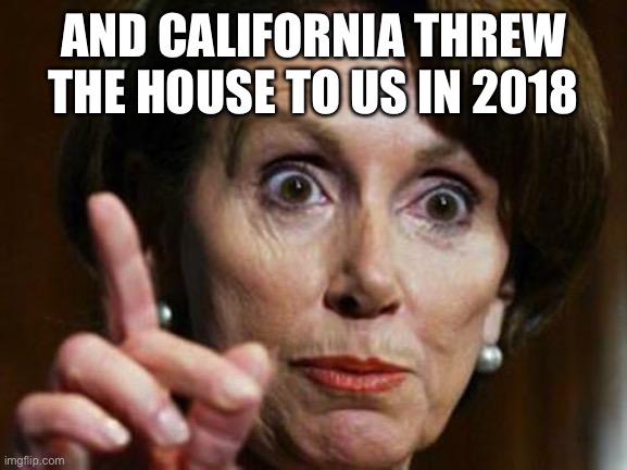 AND CALIFORNIA THREW THE HOUSE TO US IN 2018 | image tagged in nancy pelosi no spending problem | made w/ Imgflip meme maker