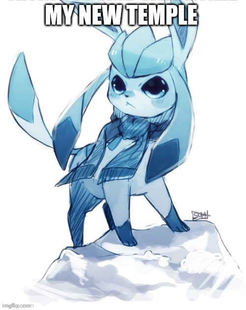 glaceon climbing mountain | MY NEW TEMPLE | image tagged in glaceon climbing mountain | made w/ Imgflip meme maker