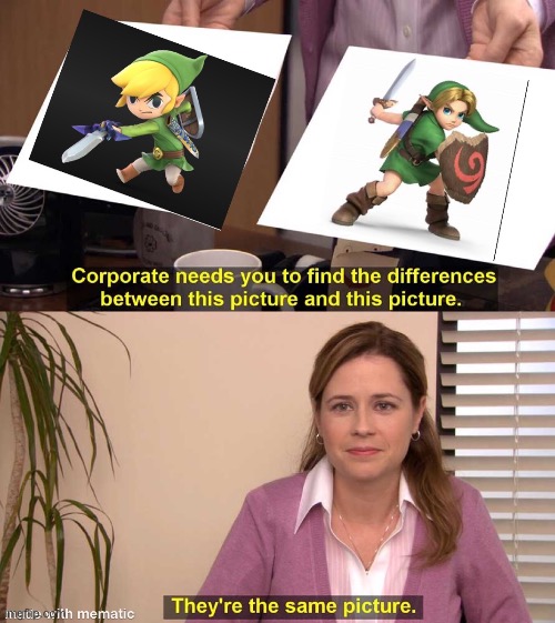 should be echo fighters | image tagged in toon link,young link,super smash bros,they're the same picture | made w/ Imgflip meme maker