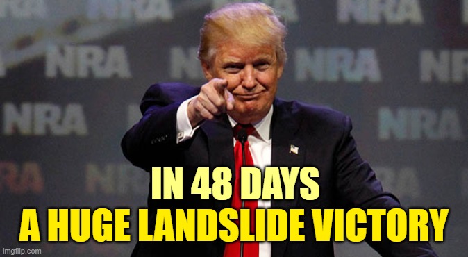 Trump Smiling | IN 48 DAYS A HUGE LANDSLIDE VICTORY | image tagged in trump smiling | made w/ Imgflip meme maker