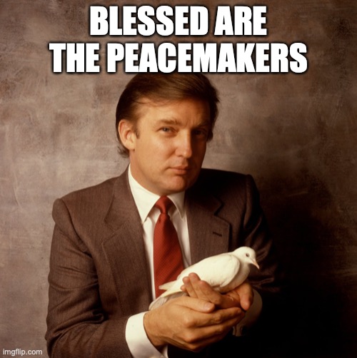 Blessed Are The Peacemakers |  BLESSED ARE THE PEACEMAKERS | image tagged in peacemakers,trump,peace,orange overlord,dove | made w/ Imgflip meme maker