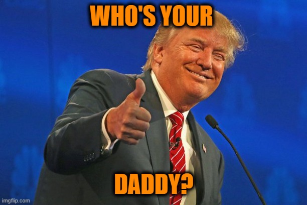 Trump winning smarmy grinning | WHO'S YOUR DADDY? | image tagged in trump winning smarmy grinning | made w/ Imgflip meme maker