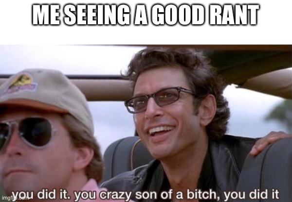 you crazy son of a bitch, you did it | ME SEEING A GOOD RANT | image tagged in you crazy son of a bitch you did it | made w/ Imgflip meme maker