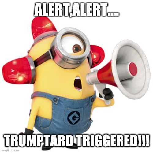 minion alert | ALERT,ALERT.... TRUMPTARD TRIGGERED!!! | image tagged in minion alert | made w/ Imgflip meme maker
