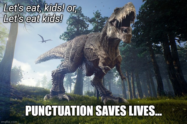 Punctuation | Let's eat, kids! or,
Let's eat kids! PUNCTUATION SAVES LIVES... | image tagged in safety first | made w/ Imgflip meme maker