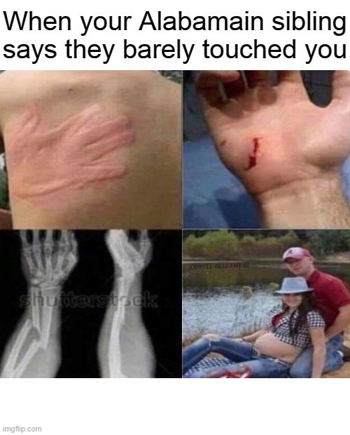 Alabamain Sibling Says He Barely Touched You | COVELL BELLAMY III | image tagged in alabamain sibling says he barely touched you | made w/ Imgflip meme maker