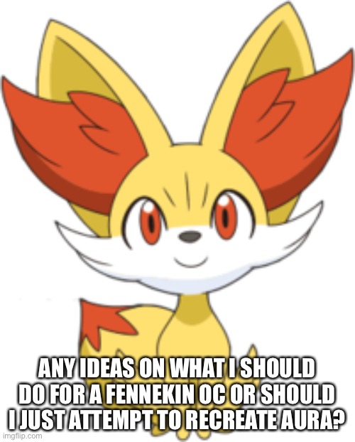 I have my old Fennekin/Braixen OC away and I forgot I gave it away | ANY IDEAS ON WHAT I SHOULD DO FOR A FENNEKIN OC OR SHOULD I JUST ATTEMPT TO RECREATE AURA? | made w/ Imgflip meme maker