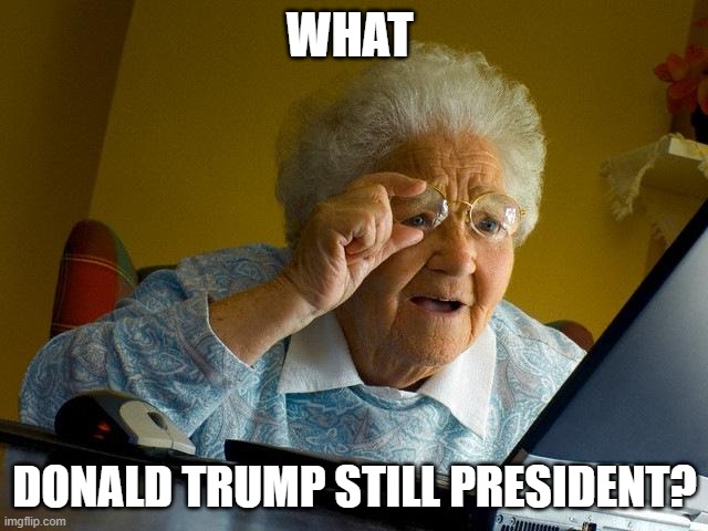 Grandma Finds The Internet | WHAT; DONALD TRUMP STILL PRESIDENT? | image tagged in memes,grandma finds the internet | made w/ Imgflip meme maker