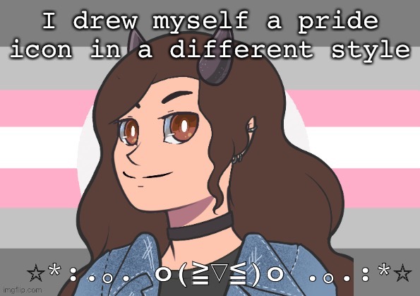 Demigirl Ray | I drew myself a pride icon in a different style; ☆*:.｡. o(≧▽≦)o .｡.:*☆ | image tagged in demigirl ray | made w/ Imgflip meme maker