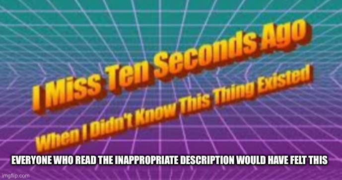 Check Spire’s post | EVERYONE WHO READ THE INAPPROPRIATE DESCRIPTION WOULD HAVE FELT THIS | image tagged in i miss ten seconds ago | made w/ Imgflip meme maker