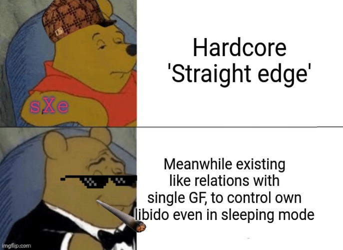 -Great stamina faculty. | image tagged in tuxedo winnie the pooh,straight outta,ghetto,romantic kiss,war on drugs,cigarettes | made w/ Imgflip meme maker