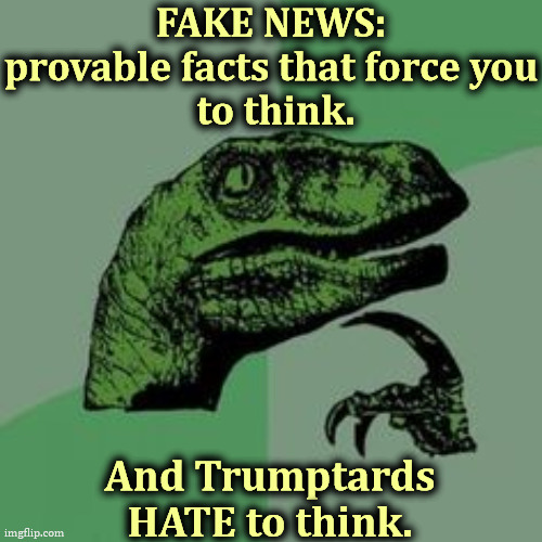 Don't confuse me with facts, my mind's made up. | FAKE NEWS:
provable facts that force you
 to think. And Trumptards HATE to think. | image tagged in fake news,facts,evidence,reality,not,welcome | made w/ Imgflip meme maker