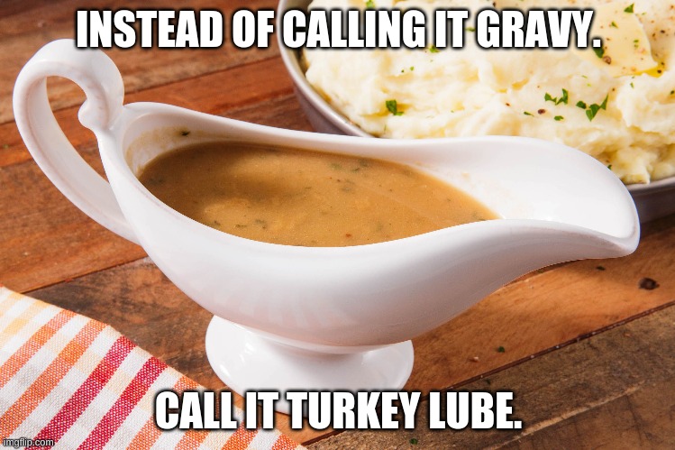 INSTEAD OF CALLING IT GRAVY. CALL IT TURKEY LUBE. | image tagged in gravy | made w/ Imgflip meme maker
