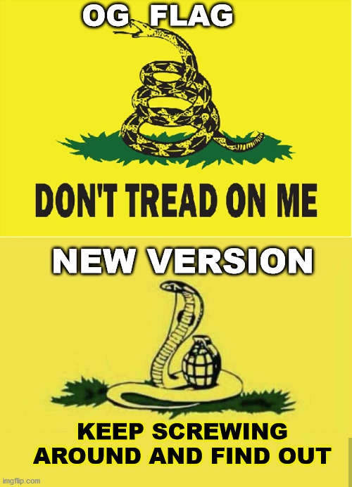 The antifa terrorist groups will find out if they mess with middle America and not big cities. | OG  FLAG; NEW VERSION; KEEP SCREWING AROUND AND FIND OUT | image tagged in from don't tread to please tread | made w/ Imgflip meme maker