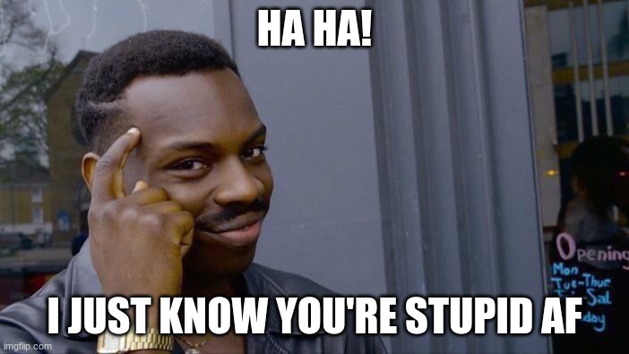 stupid | HA HA! I JUST KNOW YOU'RE STUPID AF | image tagged in memes,roll safe think about it | made w/ Imgflip meme maker