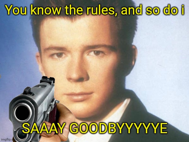 You know the rules and so do I. SAY GOODBYE. | You know the rules, and so do i SAAAY GOODBYYYYYE | image tagged in you know the rules and so do i say goodbye | made w/ Imgflip meme maker