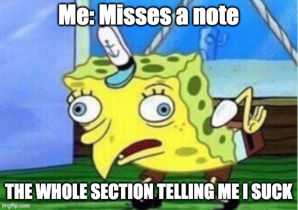 Mocking Spongebob | Me: Misses a note; THE WHOLE SECTION TELLING ME I SUCK | image tagged in memes,mocking spongebob | made w/ Imgflip meme maker