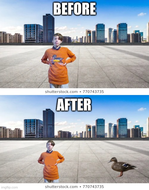 The duck fell off the shirt. | BEFORE; AFTER | image tagged in before and after | made w/ Imgflip meme maker
