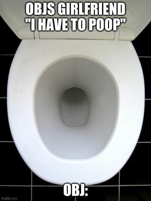 TOILET | OBJS GIRLFRIEND "I HAVE TO POOP"; OBJ: | image tagged in toilet | made w/ Imgflip meme maker