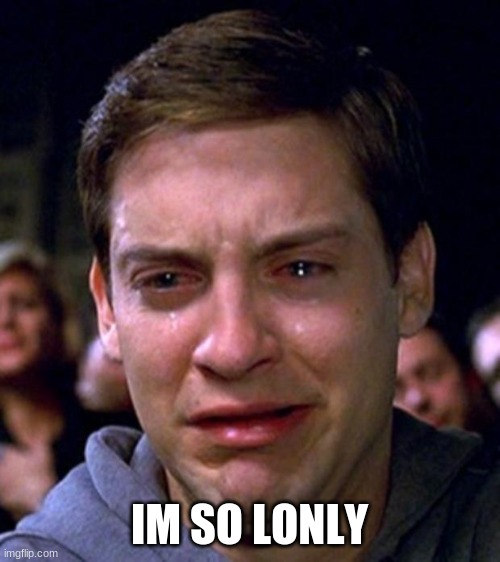 crying peter parker | IM SO LONLY | image tagged in crying peter parker | made w/ Imgflip meme maker