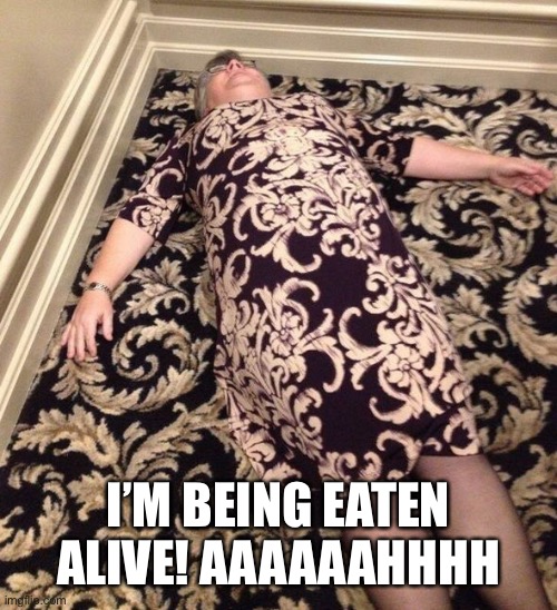 Carpet dress  | I’M BEING EATEN ALIVE! AAAAAAHHHH | image tagged in carpet dress | made w/ Imgflip meme maker
