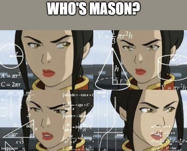 Sorry I've been gone a long time | WHO'S MASON? | image tagged in confused azula,memes | made w/ Imgflip meme maker