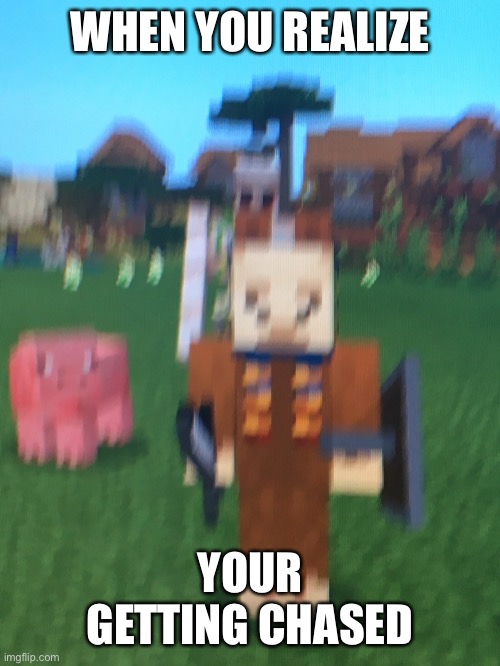 Didn’t realize before now | WHEN YOU REALIZE; YOUR GETTING CHASED | image tagged in minecraft | made w/ Imgflip meme maker