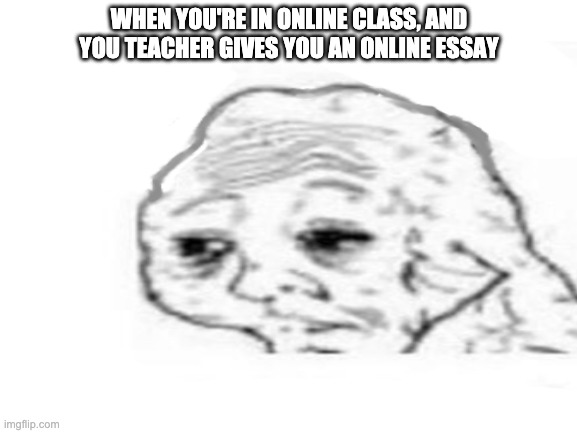 WHEN YOU'RE IN ONLINE CLASS, AND YOU TEACHER GIVES YOU AN ONLINE ESSAY | made w/ Imgflip meme maker