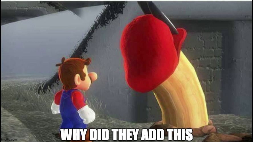 Mario is getting canceled | WHY DID THEY ADD THIS | image tagged in gaming | made w/ Imgflip meme maker