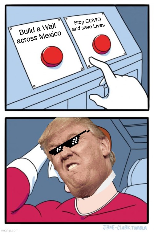 Two Buttons | Stop COVID and save Lives; Build a Wall across Mexico | image tagged in memes,two buttons | made w/ Imgflip meme maker